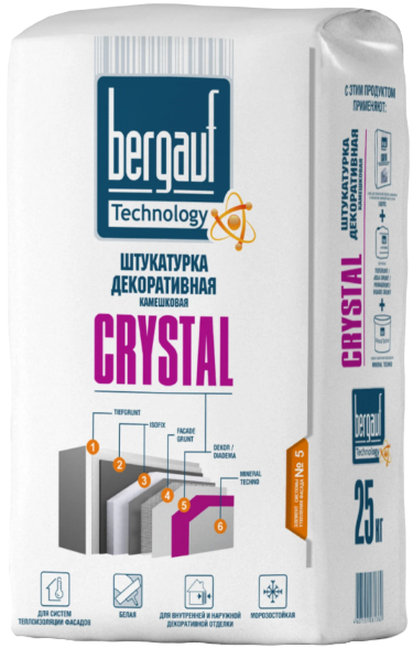 Штукатурка декоративная камешковая Bergauf Crystal Белоснежная, 25 кг.
